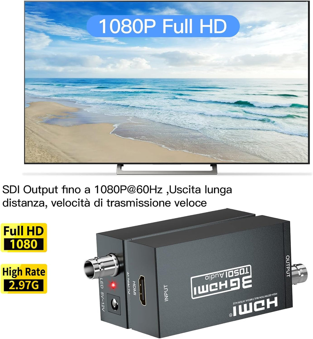 SHUITING HDMI zu SDI Konverter, HDMI zu 3G-SDI/HD-SDI, HDMI Eingang SDI Ausgang Adapter Unterstützun