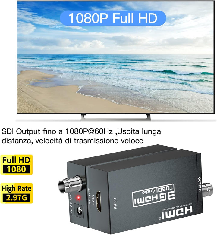 SHUITING HDMI zu SDI Konverter, HDMI zu 3G-SDI/HD-SDI, HDMI Eingang SDI Ausgang Adapter Unterstützun