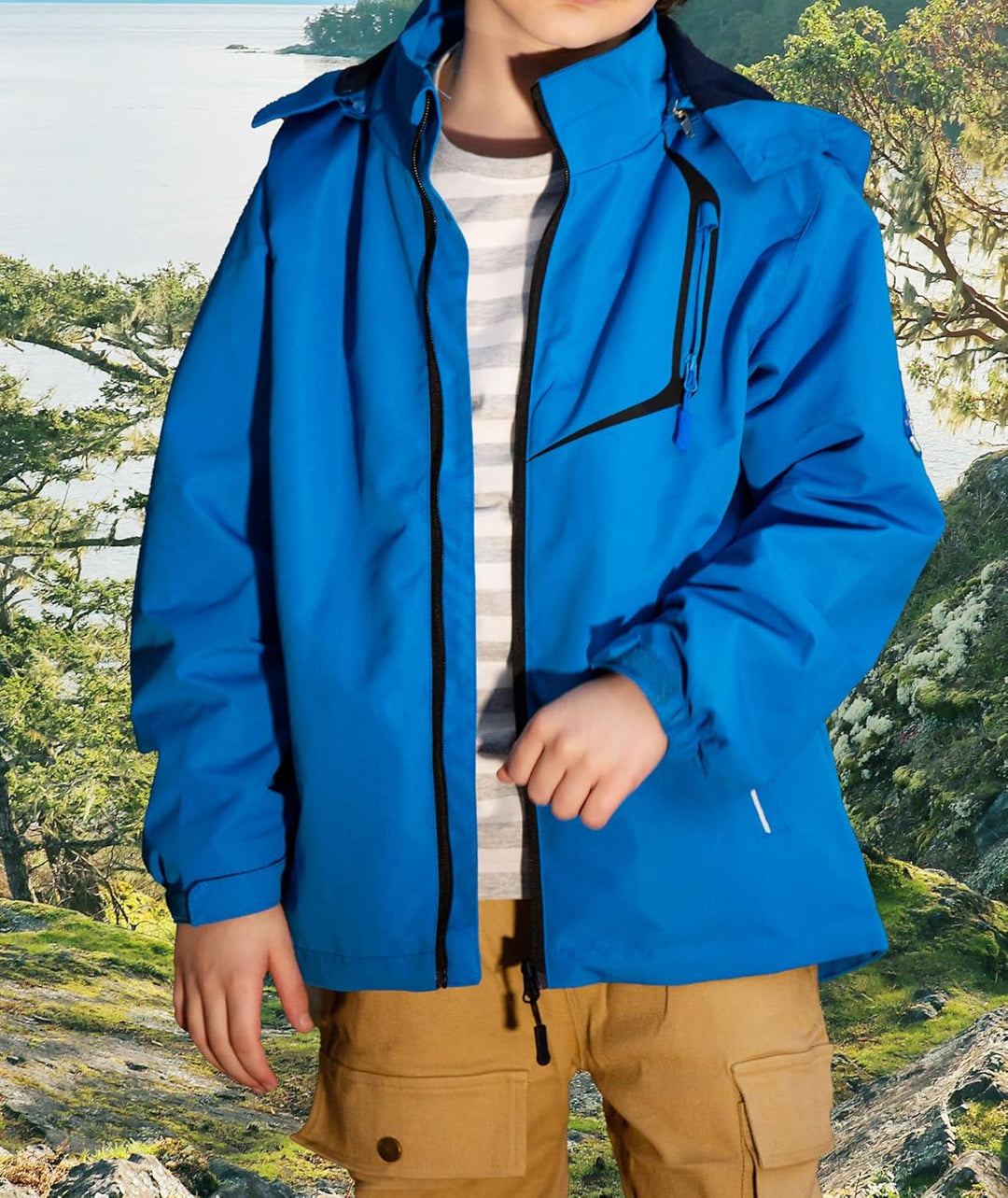 YoungSoul Kinder wasserdichte Regenjacke mit Abnehmbarer Kapuze, Blau