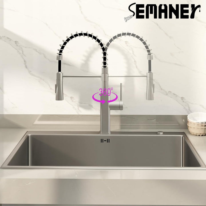 Wasserhahn Küche, SEMANEY Hochdruck Küchenarmatur Ausziehbar, Armatur Küche mit Brause 2 Strahlarten