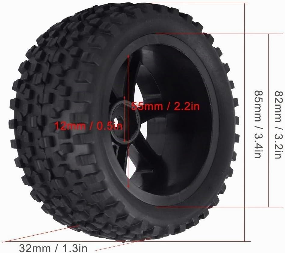 Qiterr 4pcs RC Auto-Reifen, 1/10 RC LKW-Gummireifen-Rad-Reifen-Zusätze für das Laufen des Buggy-Kett