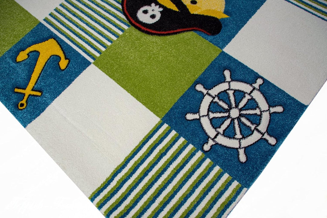 CARPETIA KINDERTEPPICH SPIELTEPPICH Pirat TÜRKIS BLAU Creme Grösse 120 cm Rund, 120 cm Rund