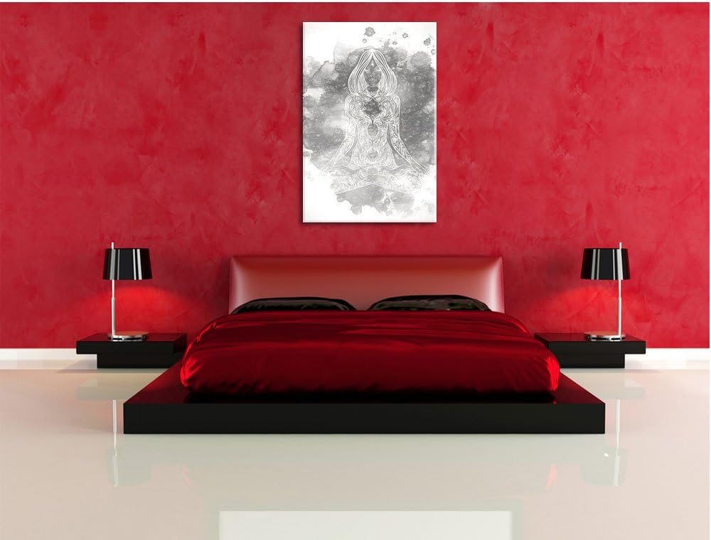 Pixxprint Lotoshaltung Yoga Kunst / 100x70cm Leinwandbild bespannt auf Holzrahmen/Wandbild Kunstdruc