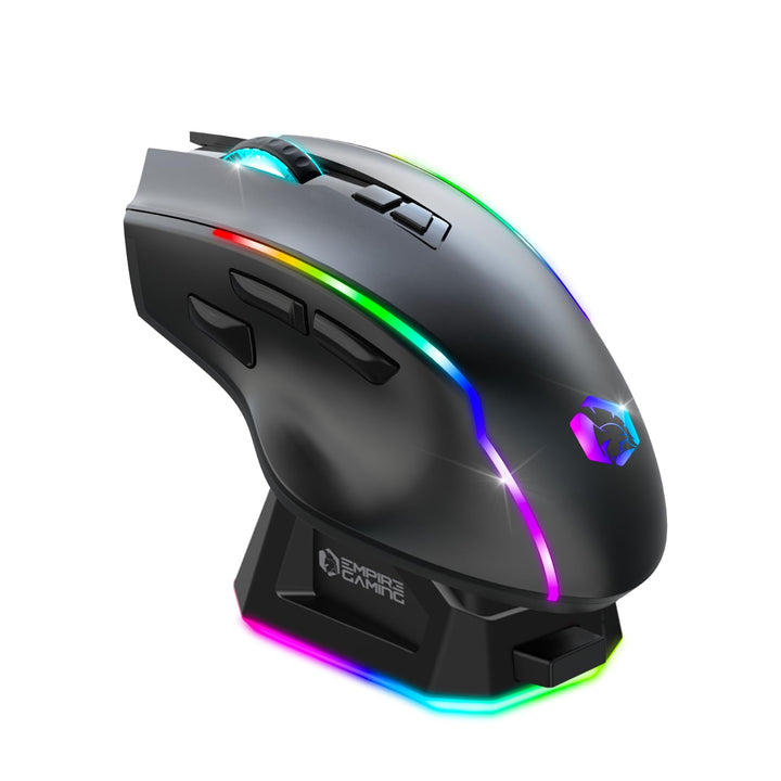 EMPIRE GAMING RF908 – kabellose Maus, wiederaufladbar, magnetische Ladestation, RGB – 10.000 dpi, 8