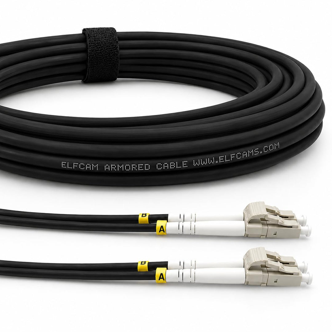 Elfcam® - 30m Gepanzerte Glasfaser-kabel LC/UPC auf LC/UPC OM3 Multimode Duplex 50/125um LSZH, LWL-K