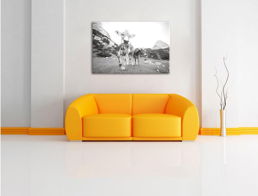 Pixxprint Almkuh auf der Weide Kunst als Leinwandbild/Grösse: 100x70 cm/Wandbild/Kunstdruck/fertig b
