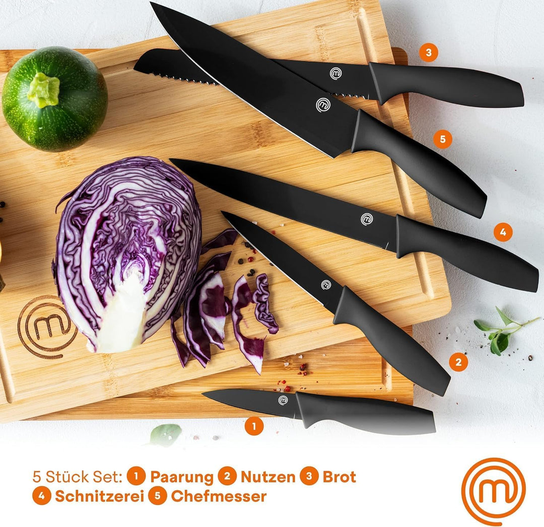 MasterChef Messerset, Küchenmesser Set ink. Kochmesser, Gemüsemesser, Schälmesser, Schneidemesser &