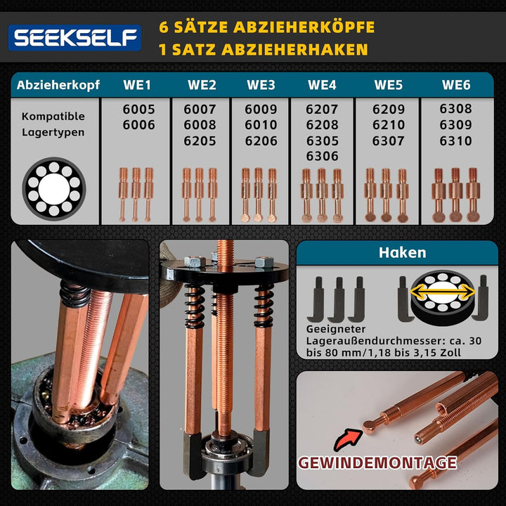 SEEKSELF 36-in-1 Lagerabzieher-Set, Innenlager Abzieher Trennsatz, Sackloch Lager Entfernungswerkzeu