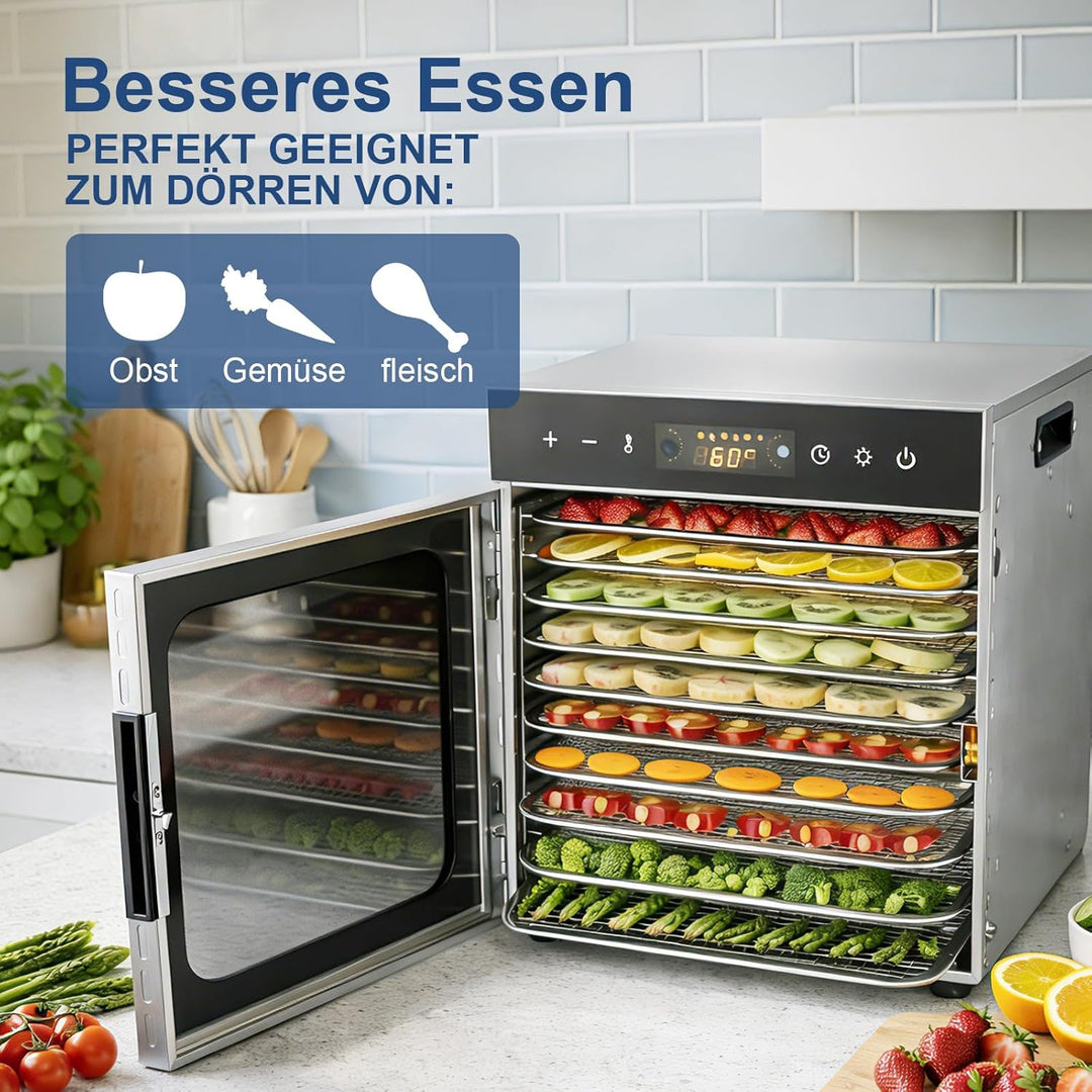Trintion Edelstahl Dörrautomat 700W – Dörrgerät mit Edelstahlgitter, 30°-85°C, 6700 cm² Dörrfläche –