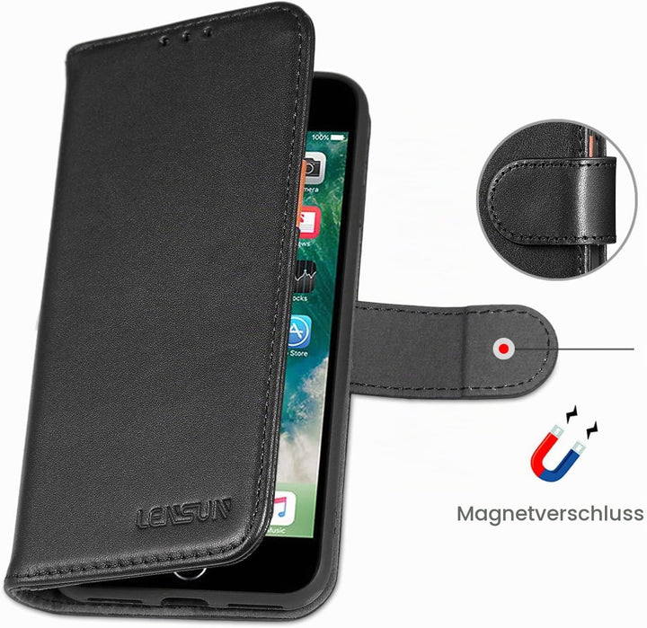 LENSUN Echtleder Hülle für iPhone SE2020/SE 2022 5G, iPhone 7/iPhone 8 Handyhülle [Echtes Leder][Mag