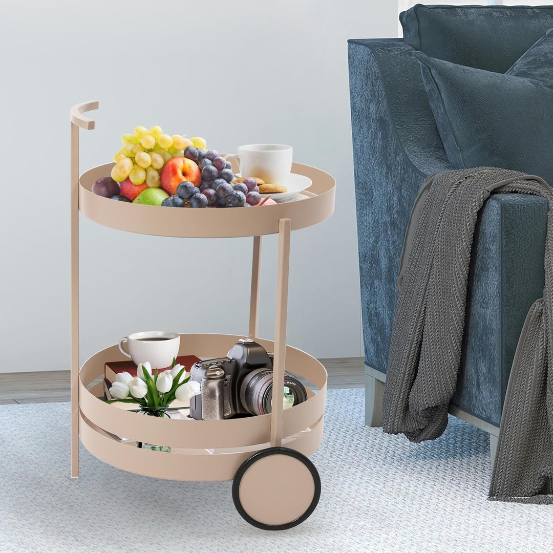 Rollwagen Metall Kosmetikwagen, 40x61cm Runder Küchenwagen Lagerwagen mit Rädern, Regal auf Rollen m