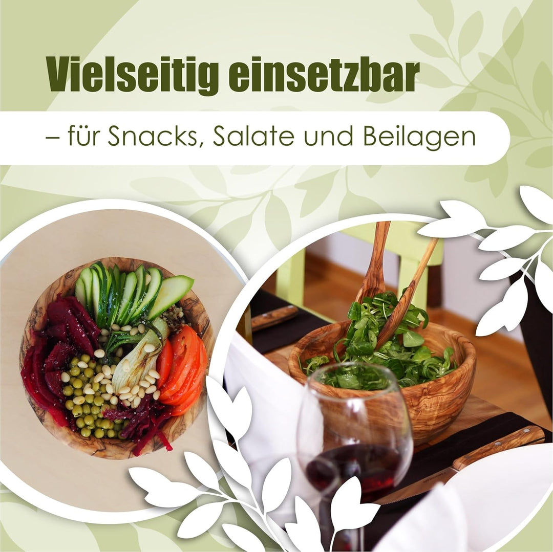 Handgefertigte Schale aus Olivenholz – 22 cm, Lebensmittelecht, antibakteriell und langlebig für Sal