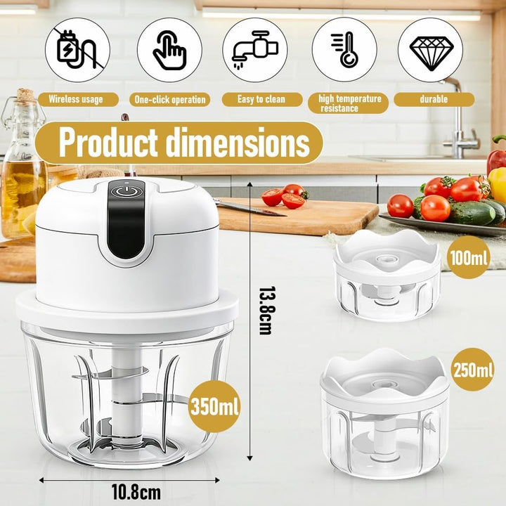 Mini Zwiebel Zerkleinerer Elektrisch, 100+200+350 ml Multizerkleinerer Küchenmaschine Kabelloser Kle