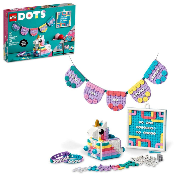 LEGO 41962 DOTS Einhorn Familienkreativset, Spielzeug Bastelset mit Schmuckkästchen, 2X Armband, Mes