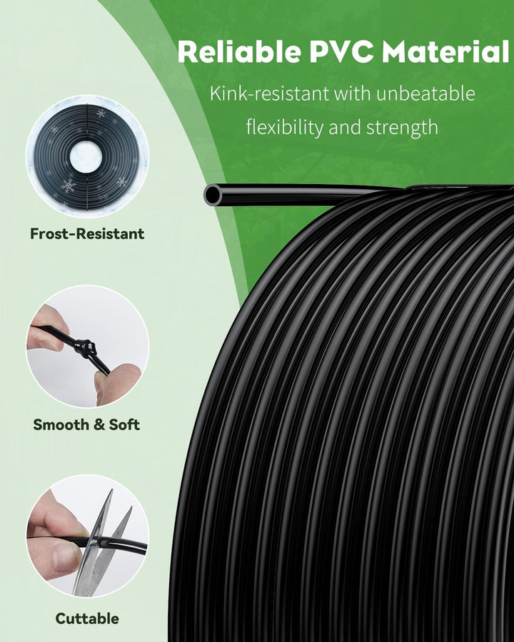 Pawfly 152 m 6,35 mm Tropfbewässerungsschlauch, PVC-Blindrohr für Tropfbewässerungssysteme, schwarze