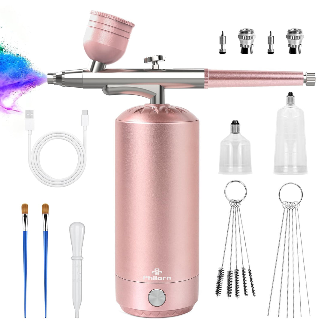 PHILORN Airbrush Set mit Kompressor, tragbare kabellose Airbrush für Friseurarbeiten, Nagelkunst, Ku