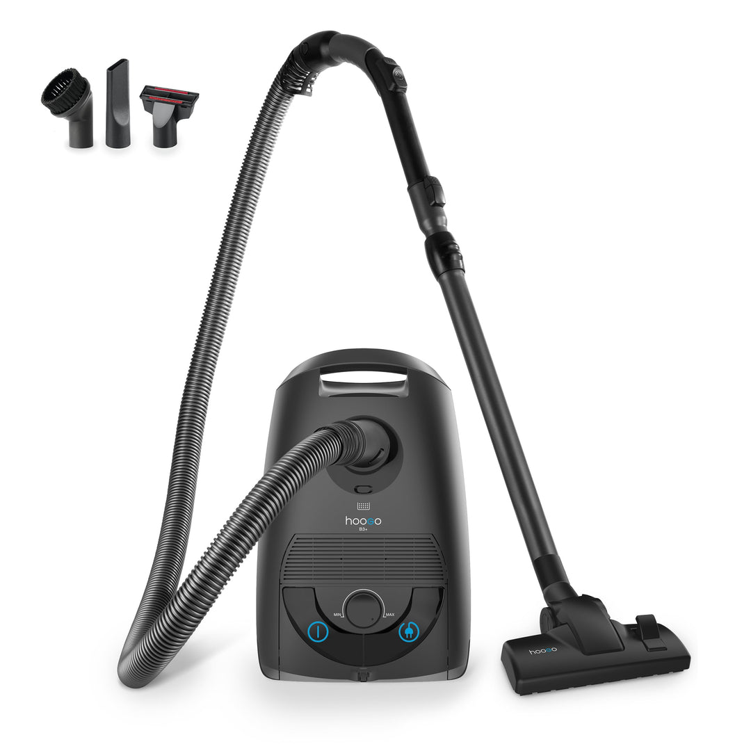 hoogo B3+ anthrazit Staubsauger mit Beutel | Starke 850 W Saugleistung | HEPA 14 Filter | 11m Radius