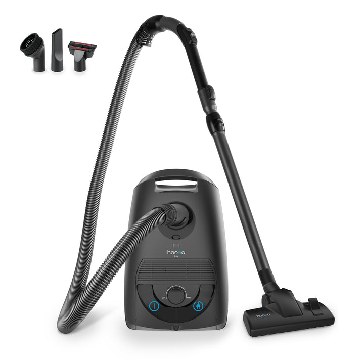 hoogo B3+ anthrazit Staubsauger mit Beutel | Starke 850 W Saugleistung | HEPA 14 Filter | 11m Radius