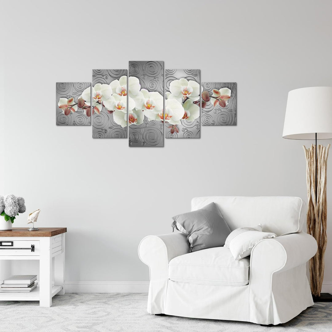 Runa Art Wandbilder Blumen Orchidee 5 Teilig Bild auf Vlies Leinwand Deko Wohnzimmer Abstrakt Grau W