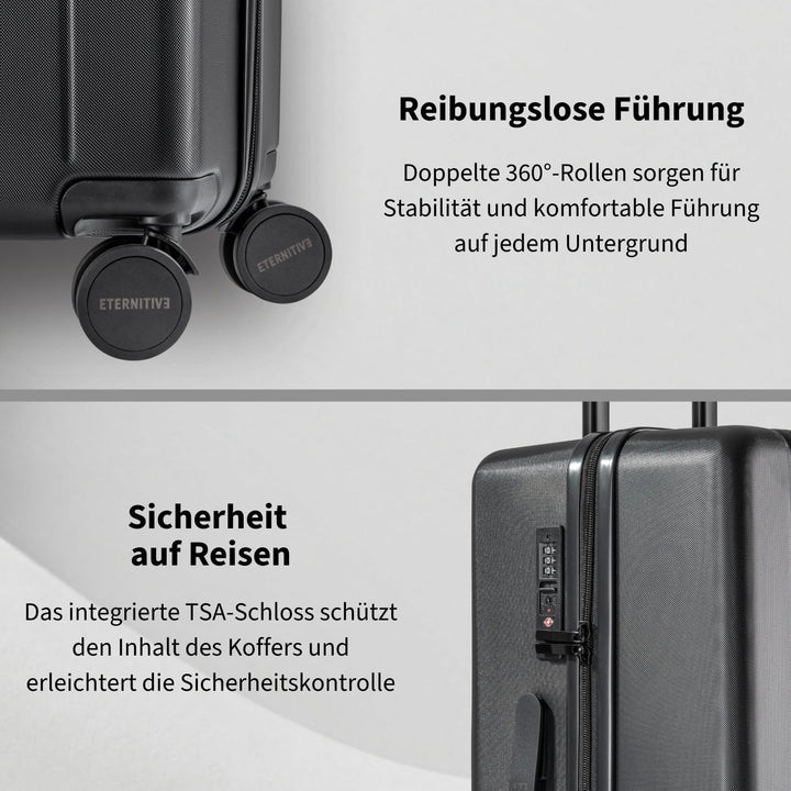 ETERNITIVE - Koffer Reisekoffer Hartschale aus ABS |Reisetrolley Leicht mit 4 Zwillingsrollen 360° |