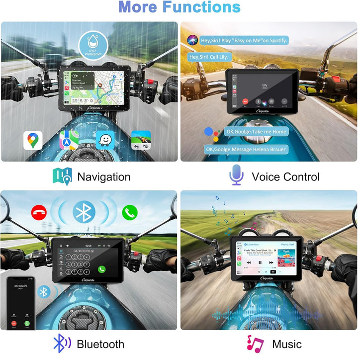 Carpuride W702 Motorrad GPS Carplay Bildschirm, Kabelloses CarPlay und Android Auto, Tragbarer 7 Zol