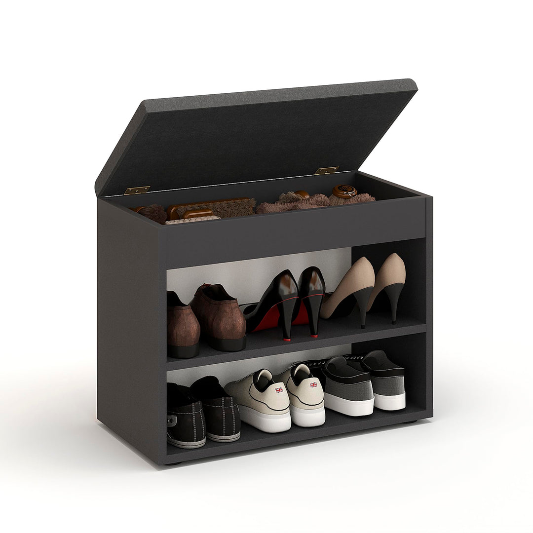 KOMTO Schuhbank mit Sitzfläche - Schuhregal Bank mit Stauraum Schwarz 60 x 48 x 32 cm Kleiner Schuhs