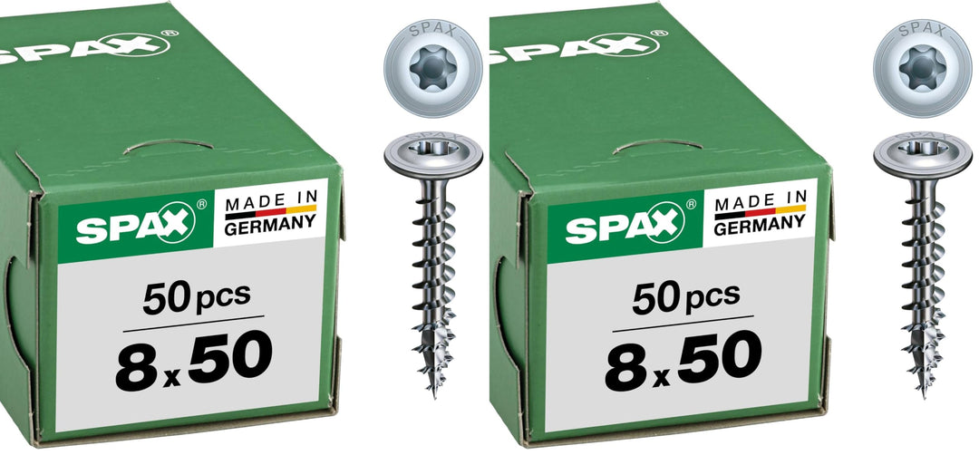 SPAX Holzbauschraube, 8,0 x 50 mm, 50 Stück, T-STAR plus, Tellerkopf, Vollgewinde, 4CUT, WIROX P5J,