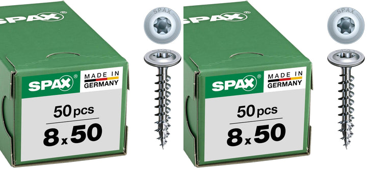 SPAX Holzbauschraube, 8,0 x 50 mm, 50 Stück, T-STAR plus, Tellerkopf, Vollgewinde, 4CUT, WIROX P5J,