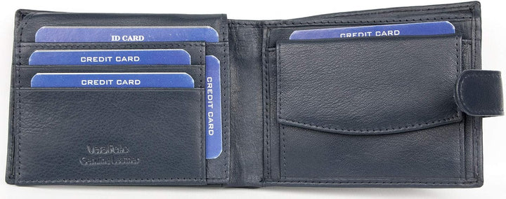 FLW Blau-Grau Dreifach Gefaltete Geldbörse Aus Echtem Leder Ohne Logos Oder Markierungen