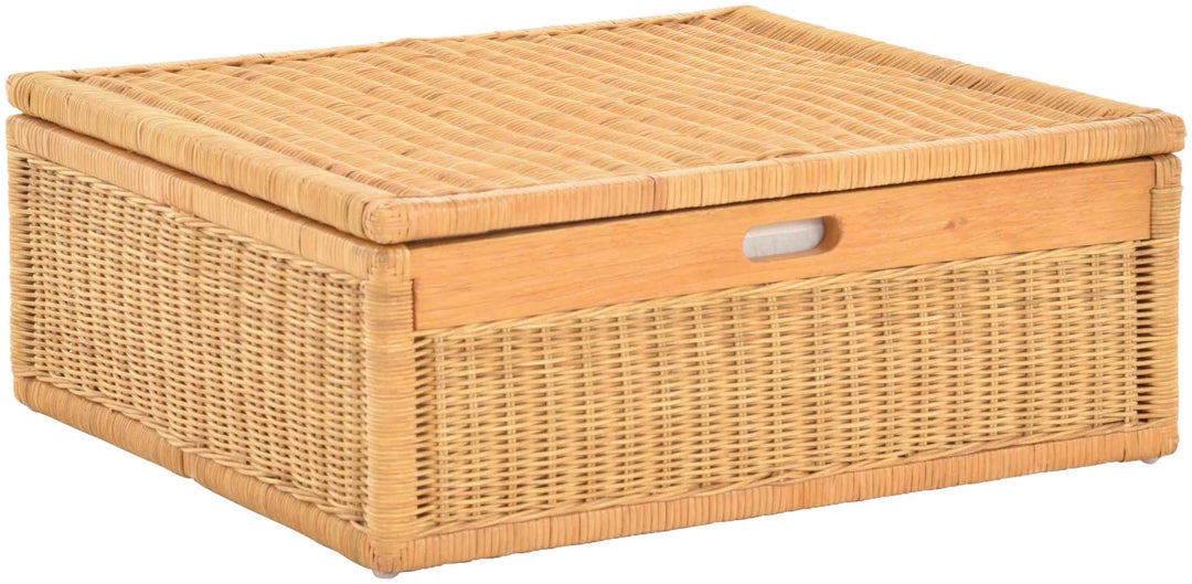 Grosser Unterbett Schub aus Rattan 64x58x25cm / Unterbettkommode mit Deckel, Bett Kasten Korb Kleide