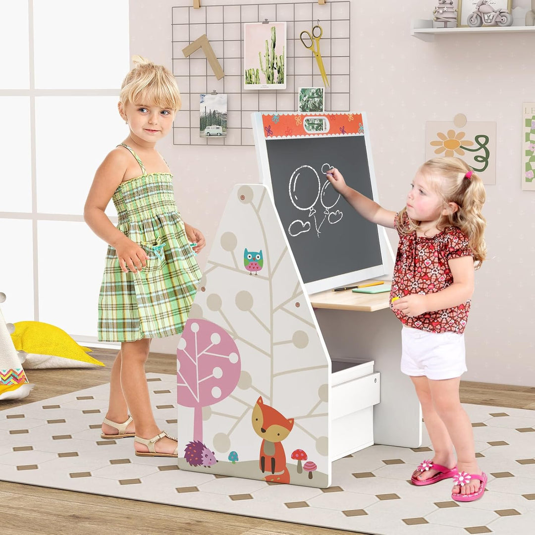 GOPLUS Kinderstaffelei Spieltisch mit Stuhl, Kindertisch und Stuhl-Set mit drehbarer doppelseitiger