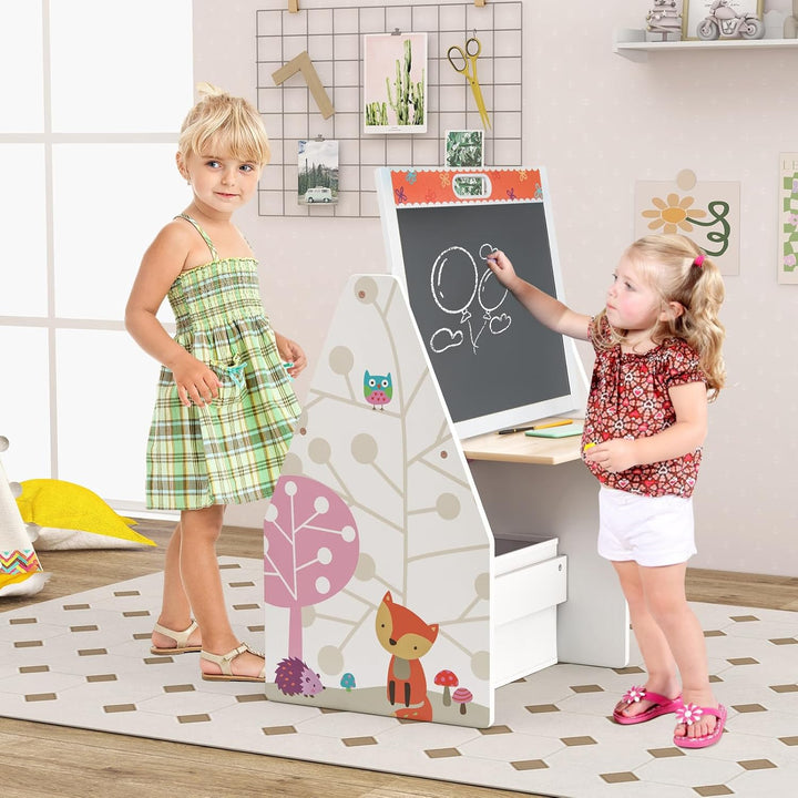 GOPLUS Kinderstaffelei Spieltisch mit Stuhl, Kindertisch und Stuhl-Set mit drehbarer doppelseitiger