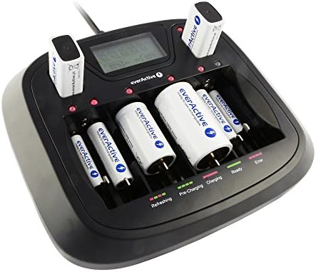 everActive Ladegerät für 8 Akkus AAA AA C D 9V, universal und schnell, vollautomatisch, LCD mit proz