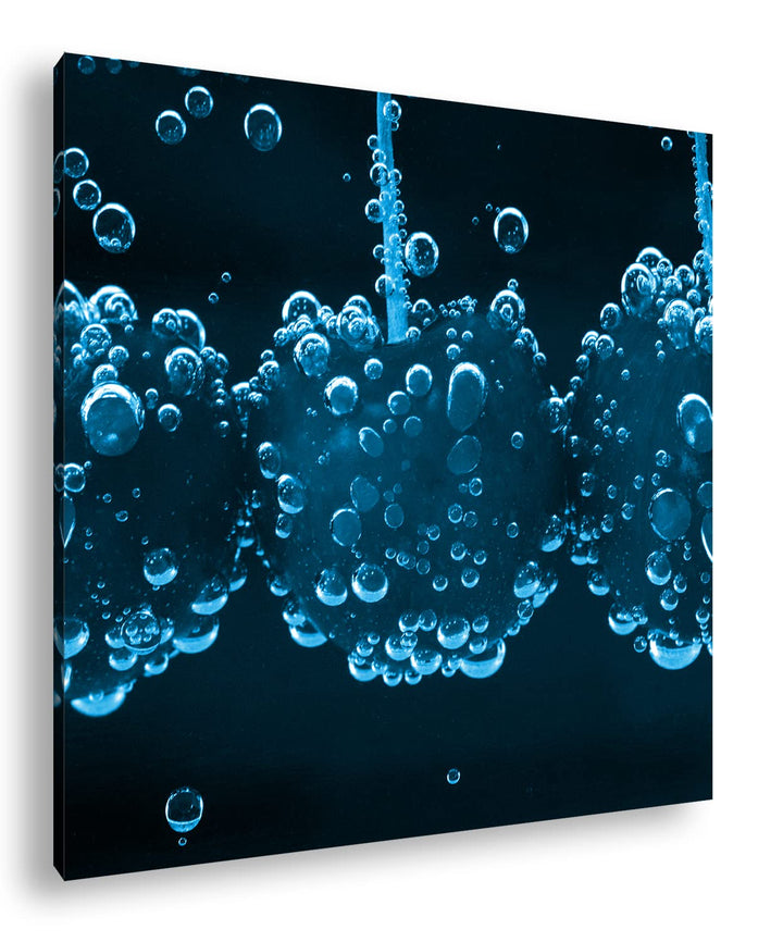 deyoli Wasserblasen an Kirschen Format: 60x60 Effekt: Monocrome Blau als Leinwand, Motiv fertig gera