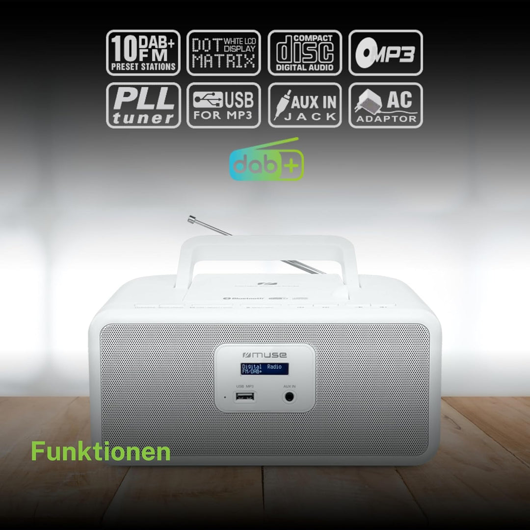Tragbares Bluetooth Radio, CD, MP3 mit USB weiss, weiß