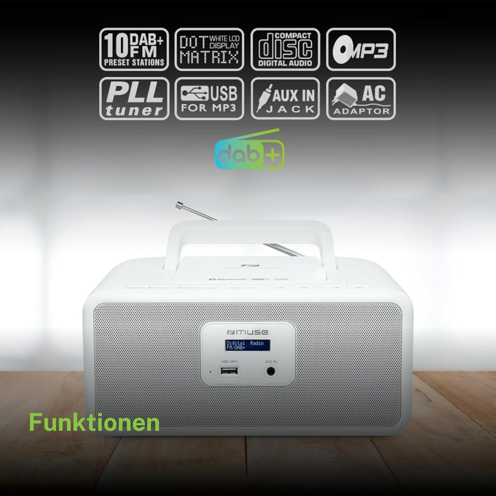 Tragbares Bluetooth Radio, CD, MP3 mit USB weiss, weiß