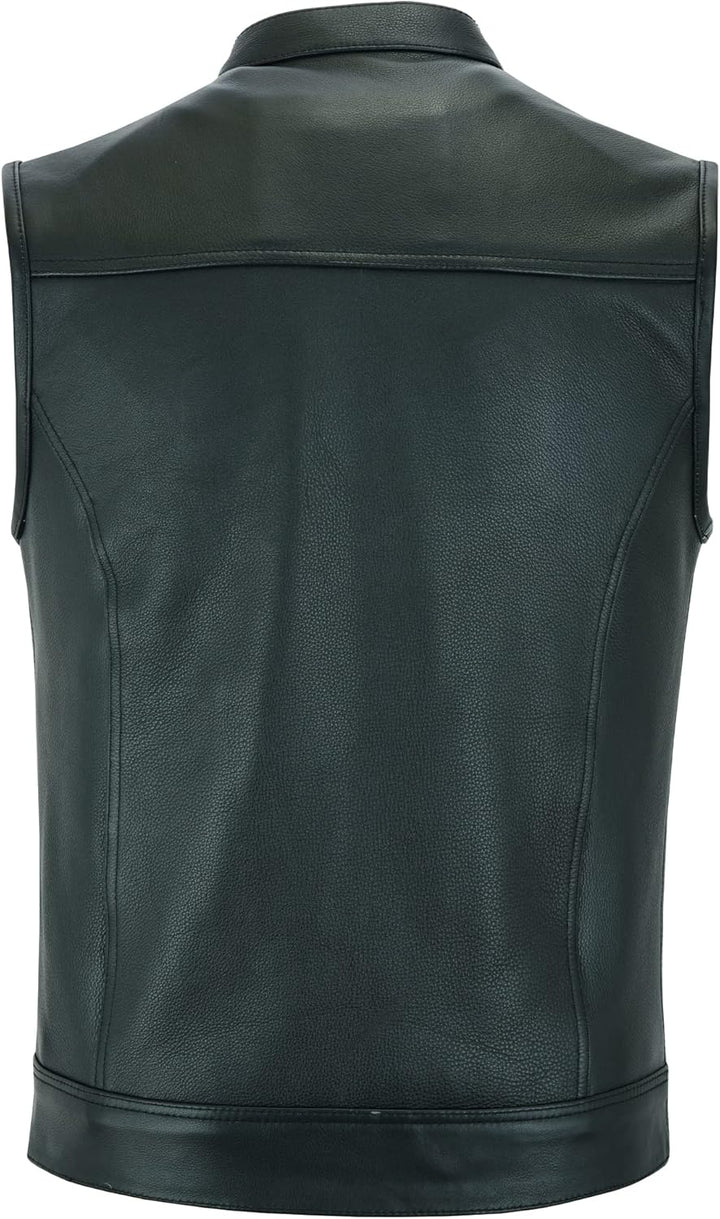 Leatherick Groove Club Herren-Motorradweste aus schwarzem Leder – Bikerweste 46 Schwarz (schwarze Fa