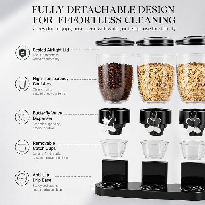 Cereal Dispenser Countertop, 2L Lebensmittelspender, Müslispender Luftdichte Behälter für Müsli, Rei