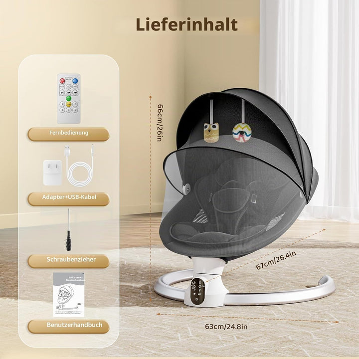 Brolteja Baumwolle Babywippe,Elektrische Babywippe mit Anpassung der APP-Steuerung,Elektrische Babys