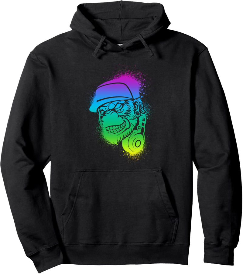 Affe Monkey mit DJ Kopfhörer und Sonnenbrille Pullover Hoodie