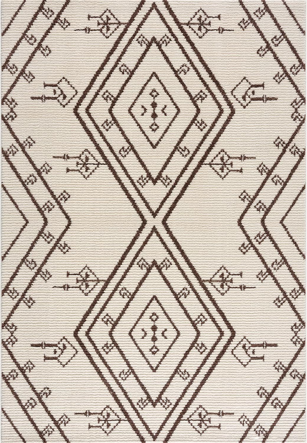 payé Teppich Wohnzimmer Ethno Berbermuster - Cream 140x200cm - Hochflor weich Boho Schlafzimmer Flur