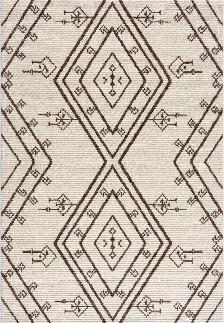 payé Teppich Wohnzimmer Ethno Berbermuster - Cream 140x200cm - Hochflor weich Boho Schlafzimmer Flur