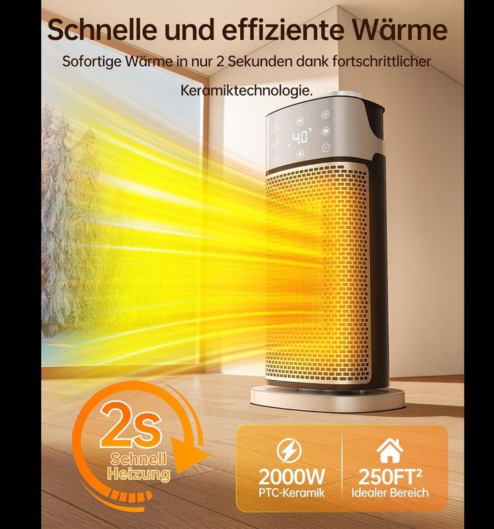 Primevolve Elektrische Heizlüfter Energiesparend mit Luftbefeuchterfunktion, 2000W PTC Keramik Heizu