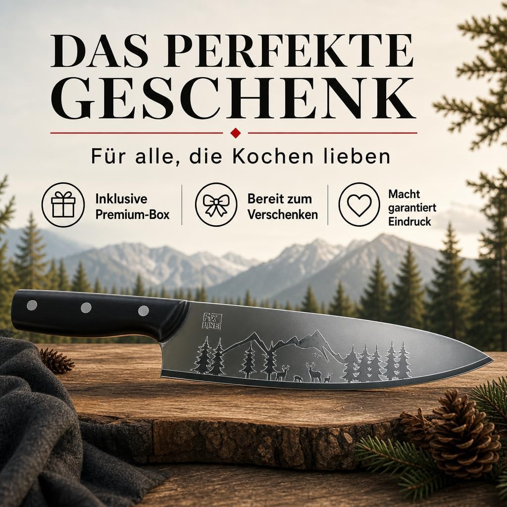 FIXLINE® Chefmesser 20cm BLACK FOREST Edition – Starkes Allround-Kochmesser - rasiermesserscharf - r