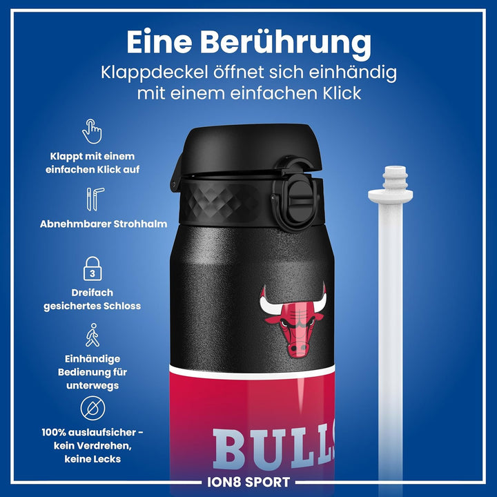 ion8 NBA Chicago Bulls Trinkflasche Mit Herausnehmbarem Strohhalm, 750ml/24oz, Auslaufsichere Isolie