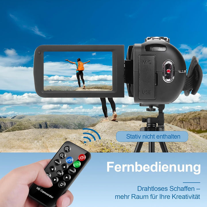 Videokamera 4K Camcorder, HD 80MP 30FPS IR Nachtversion Vlogging Kamera, 3.0-Zoll IPS Bildschirm 18X
