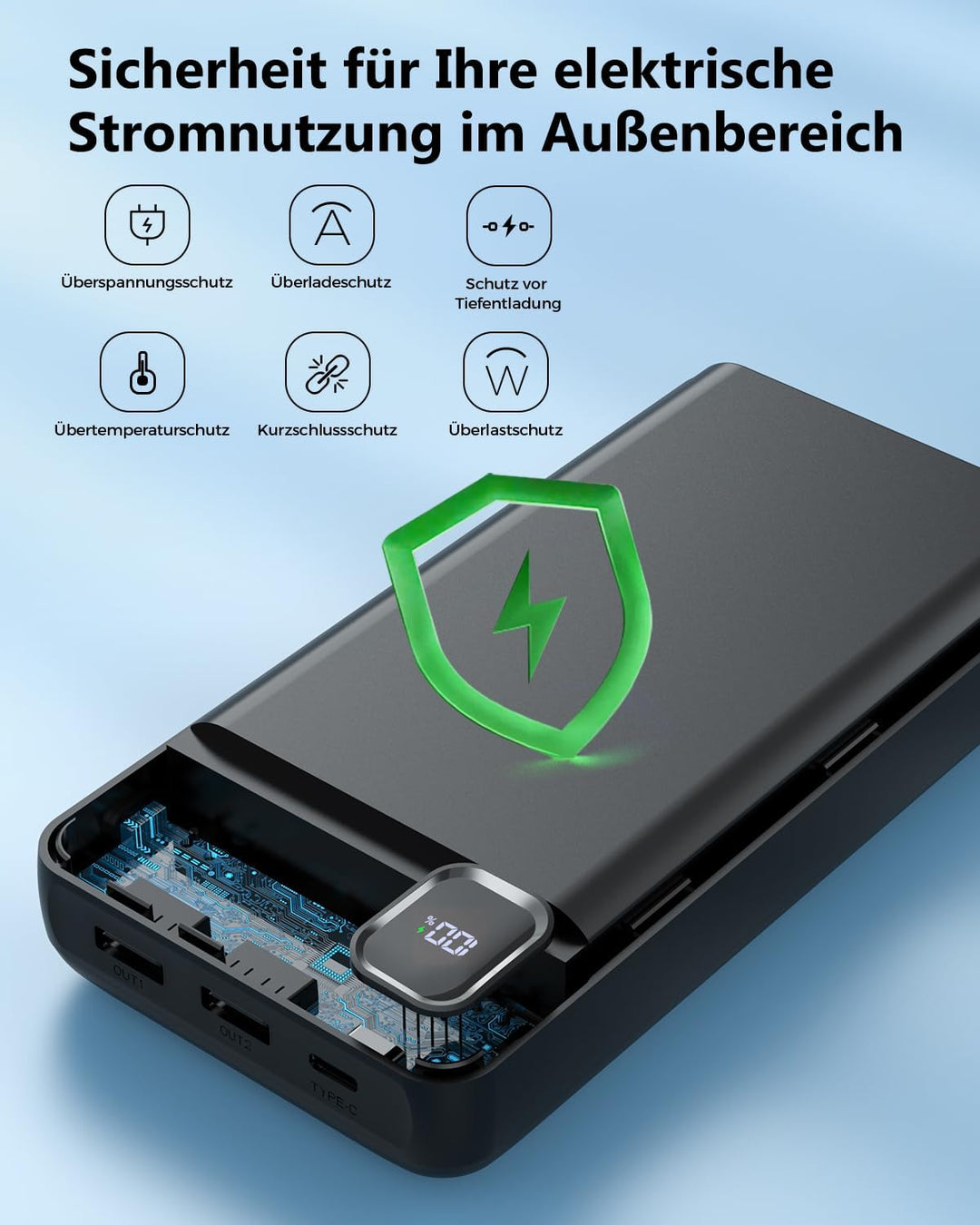 Powerbank 50000mAh grosse kapazität - USB C Schnellladegerät, Power Bank 5 Ausgänge und 2 Eingänge L