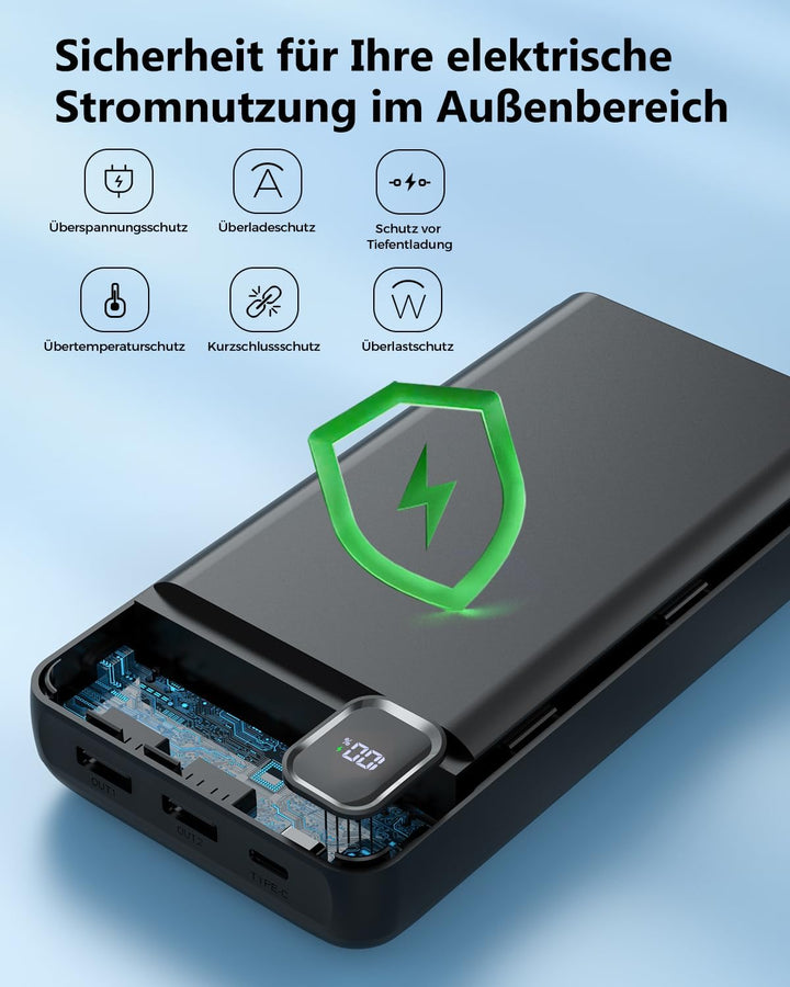 Powerbank 50000mAh grosse kapazität - USB C Schnellladegerät, Power Bank 5 Ausgänge und 2 Eingänge L