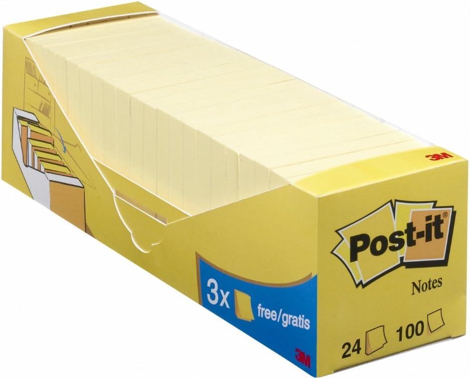 Post-it 654-Y24 Haftnotiz Notes Promotion 76 x 76 mm, gelb, 24 Blöcke a 100 Blatt