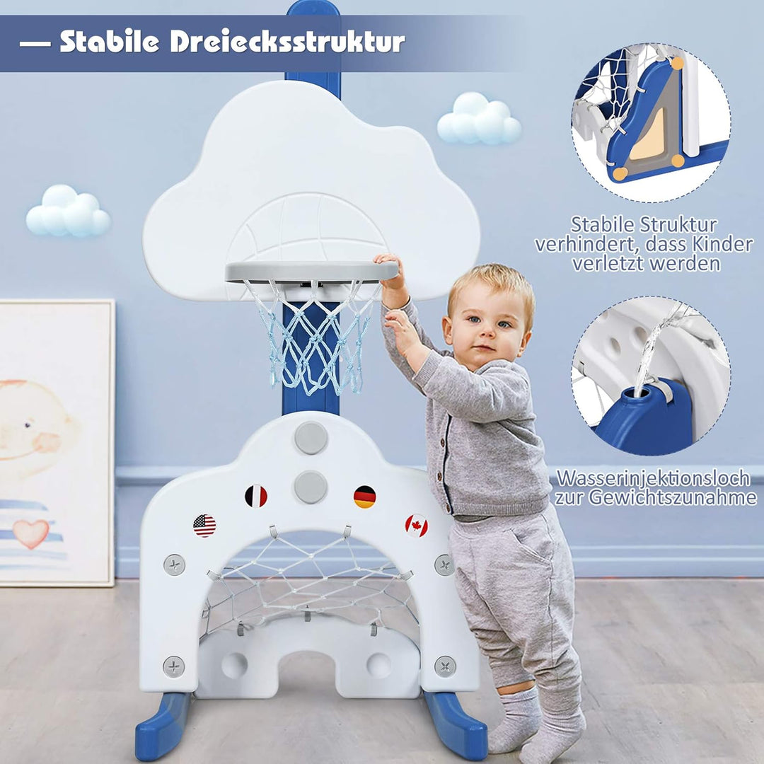 COSTWAY 3 in 1 Kinder Spielplatz, höhenverstellbarer Basketballkorb & Fussballtor & Golf, Basketball